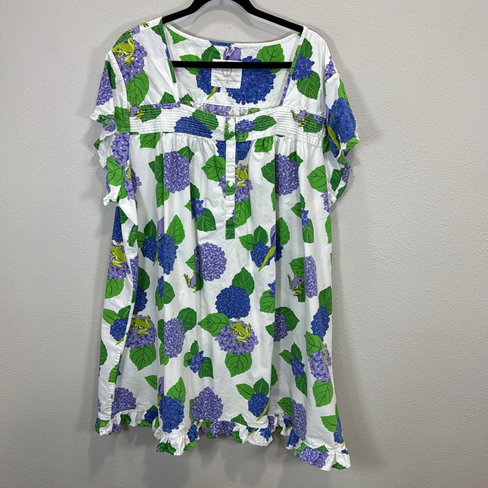 Printfresh Blue and Green hydrangea bird Floral robe and night dress - Picture 6 of 13
